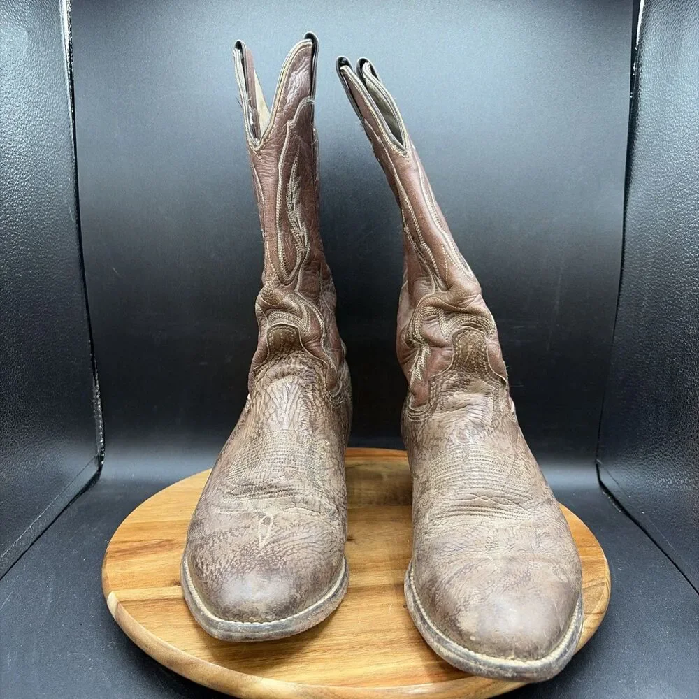 Abilene 6714 Mens Size 11 Cowboy Boots Vtg D Two Tone Exotic Rough Rugged